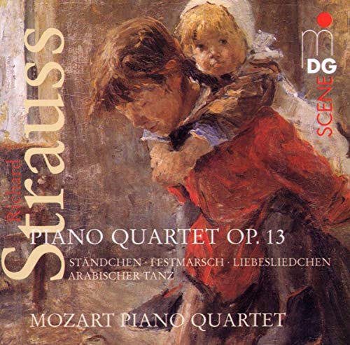 CD cover: painting of a man carrying a child, text “Strauss” and “Mozart.”