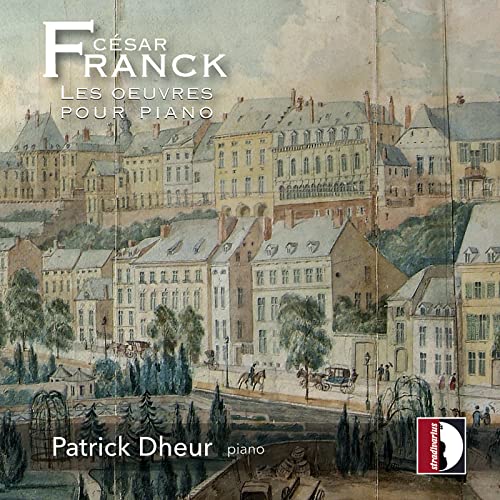 CD cover for César Franck piano works with a painted townscape.