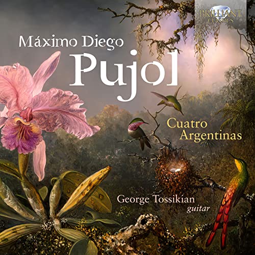 CD cover featuring orchids, hummingbirds, and text: "Pujol, Cuatro Argentinas.