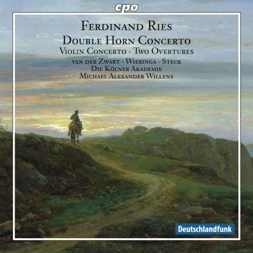 CD cover with a landscape painting and text, featuring a rider on a hill.