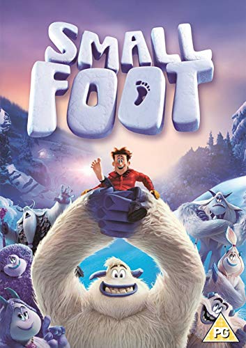 DVD cover for Smallfoot featuring a smiling white yeti on a blue background.