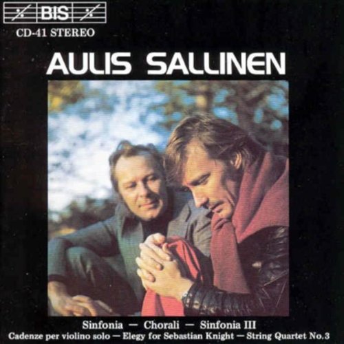 "CD cover with two men and composer's name, Aulis Sallinen, on a black background."