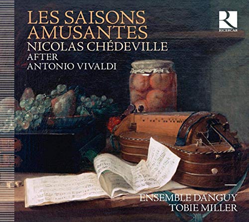 CD cover: still life painting with fruit, music, and instruments.