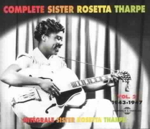 Sister Rosetta Tharpe playing an electric guitar, CD cover art.