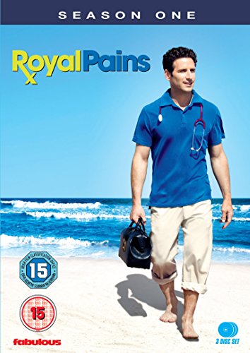 DVD cover for "Royal Pains Season 1" showing a man on a beach with a stethoscope.