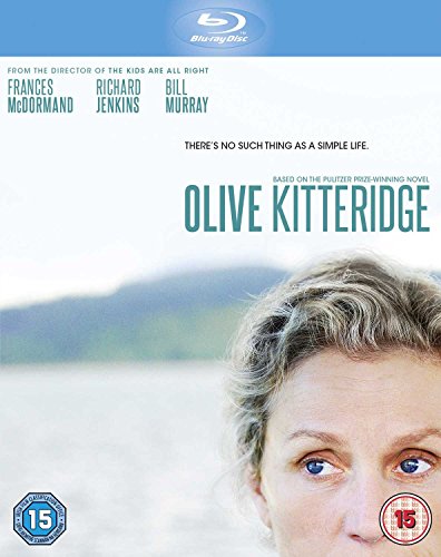 "Olive Kitteridge" Blu-ray cover featuring a close-up of a woman's face and blue banner.