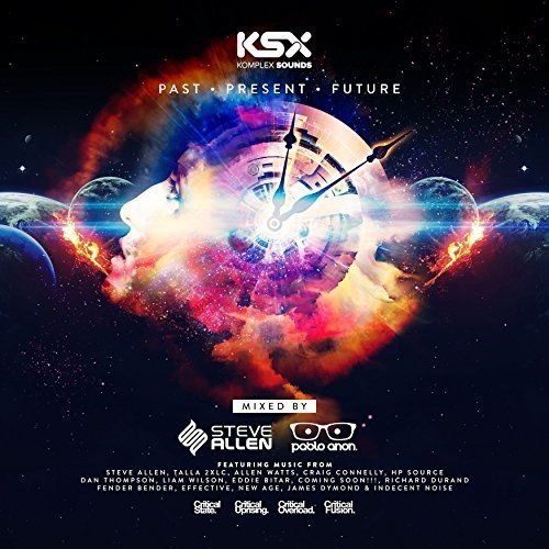 "CD cover art featuring a clock and profile in a cosmic scene."