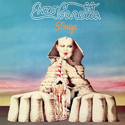 Album cover: a sphinx with a human head and a bottle inside.