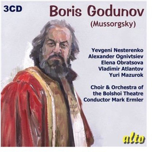CD cover for Mussorgsky’s “Boris Godunov” featuring a portrait of a bearded man.