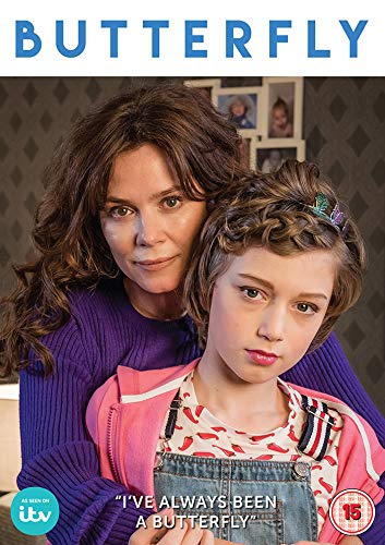 "DVD cover featuring a woman and child with serious expressions, 'BUTTERFLY' title above."