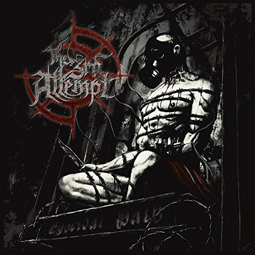 Dark album cover featuring a bound, masked figure in a distressed setting.