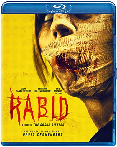 Blu-ray cover for horror film "Rabid" featuring a woman with a bandaged mouth.