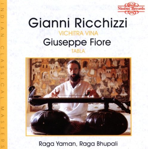 "CD cover with a man playing a stringed instrument, white background, and artist names."