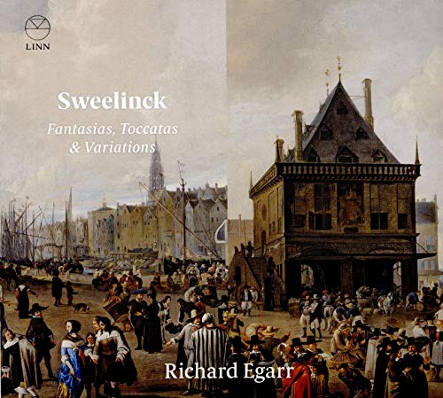 "CD cover featuring a 17th-century market scene with 'Richard Egarr' and 'Sweelinck' text."