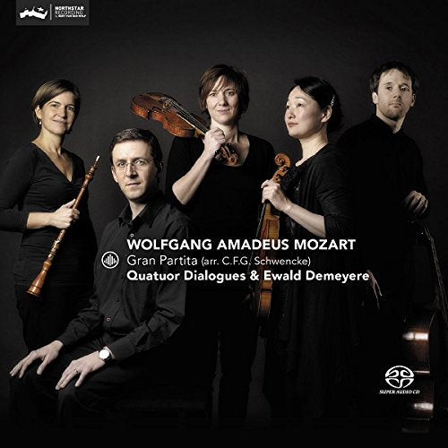 "CD cover featuring five musicians in black holding various string and wind instruments."