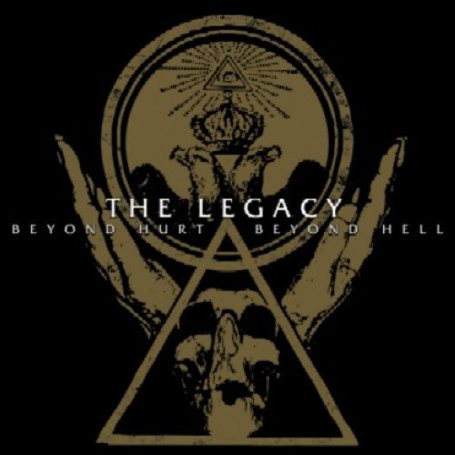 "Album cover with skull, hands, and crown illustration on black background."