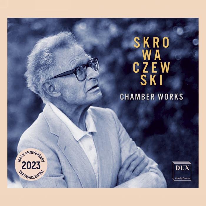 CD cover featuring a portrait of conductor Stanislaw Skrowaczewski in glasses.