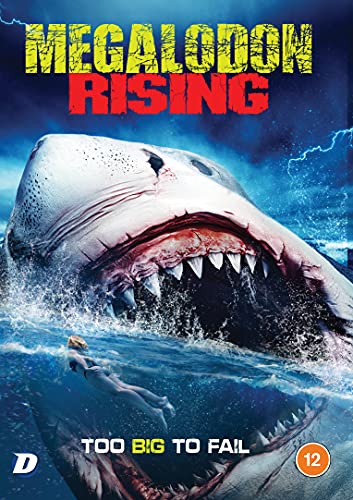 DVD cover for "Megalodon Rising" featuring a large shark and swimmer.