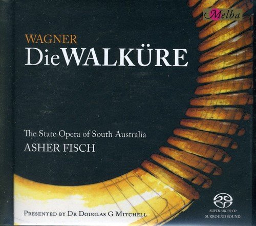 "CD cover for Wagner's Die Walkure featuring a golden, spiral-shaped design on a black background."