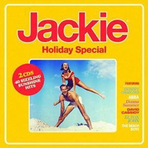 "Yellow CD cover with 'Jackie Holiday Special' and a man lifting a woman on a beach."