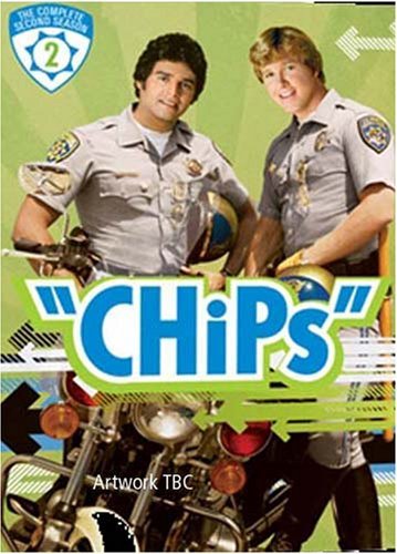 DVD cover for "CHiPs" featuring two male police officers standing by a motorcycle.