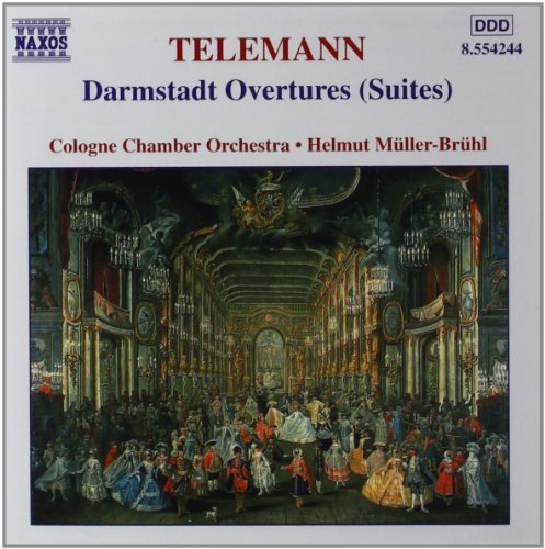 CD cover for Telemann’s Darmstadt Overtures featuring a baroque hall painting.