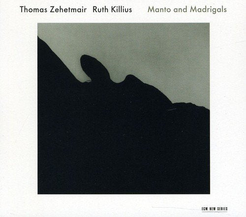 "Album cover with black silhouette against gray background, white border, and artist names at top."