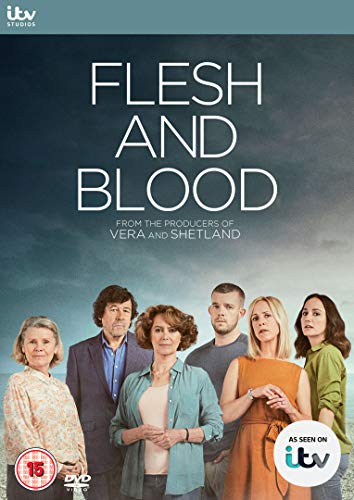 DVD cover for Flesh and Blood featuring a cast of six people against a sky.