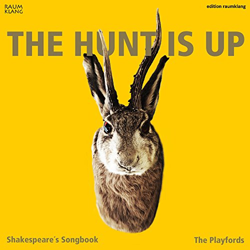 "Album cover with a jackrabbit head on a yellow background, titled 'The Hunt is Up'."