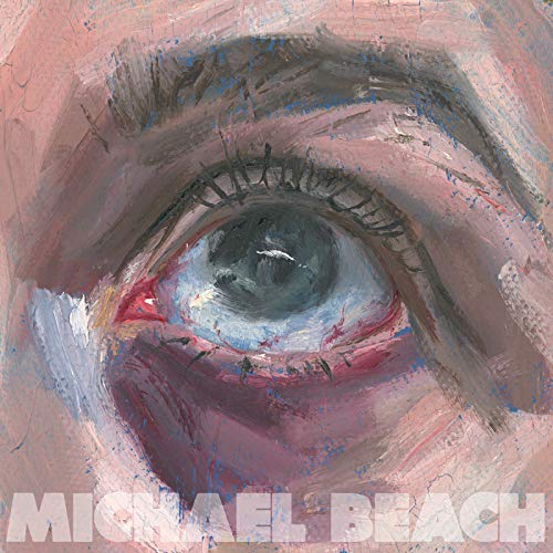 An abstract painting of a human eye with the artist's name at the bottom.