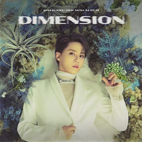 Kim Jun Su album cover with a portrait surrounded by blue and green plants.