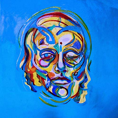 The image is an abstract portrait on a blue background. #### Alt text: "Abstract portrait of a face with swirling patterns on a blue background."