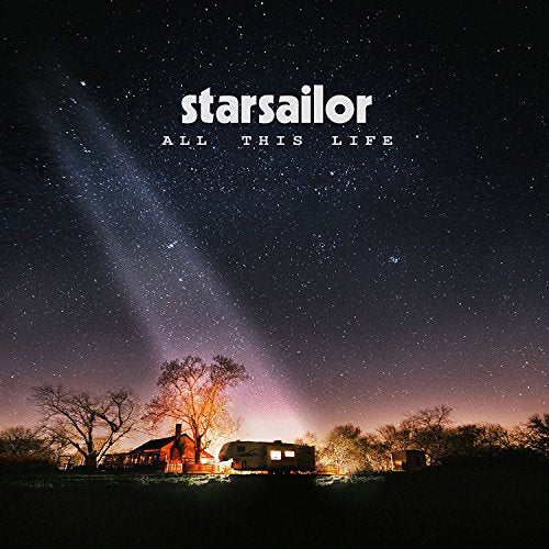Album cover with a house under a starry night sky, lit by a caravan.