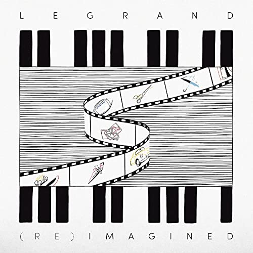 Vinyl record cover with piano keys and filmstrip illustration.
