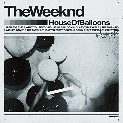 The Weeknd's "House of Balloons" vinyl album cover featuring a black-and-white nude photograph.