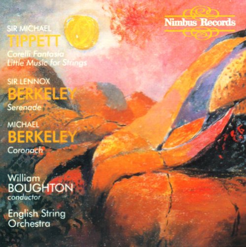 "CD cover with abstract orange and pink artwork, listing composers and conductor."