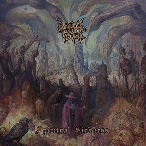Dark, detailed album cover depicting a ruined city and cloaked figures.