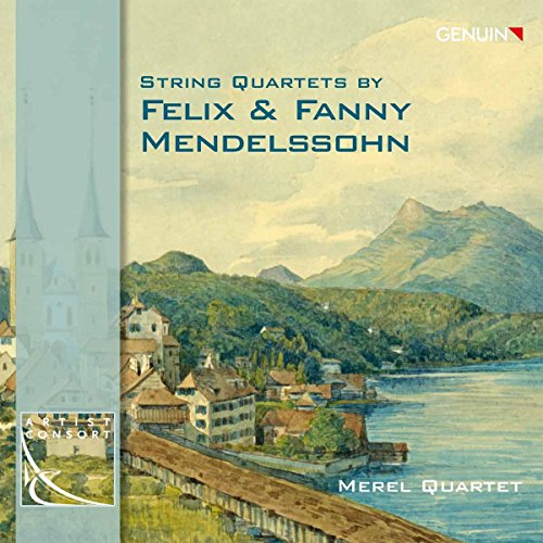 CD cover: lakeside town painting, mountains, and text “String Quartets by Mendelssohn.”