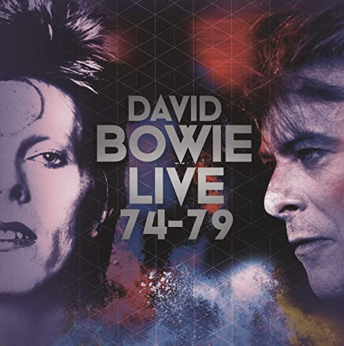 David Bowie album cover, "Live 74-79", featuring split portrait imagery.