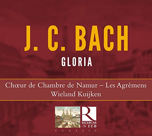 A red CD cover with "J. C. Bach" in yellow and "Gloria" in white.