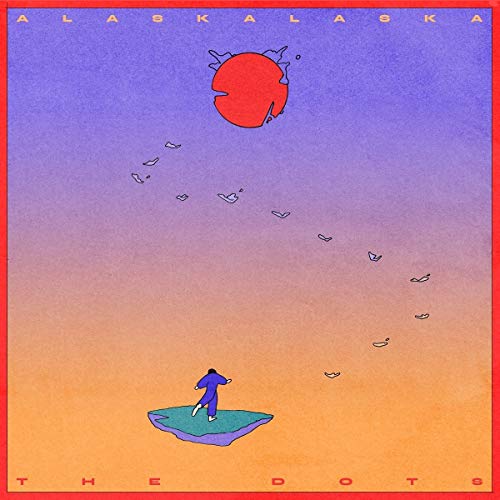 Album cover with cartoon figure on a raft under a red sun and falling debris.