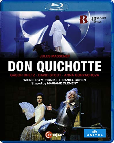 "Blu-ray case cover featuring scenes from 'Don Quichotte' opera with performers."