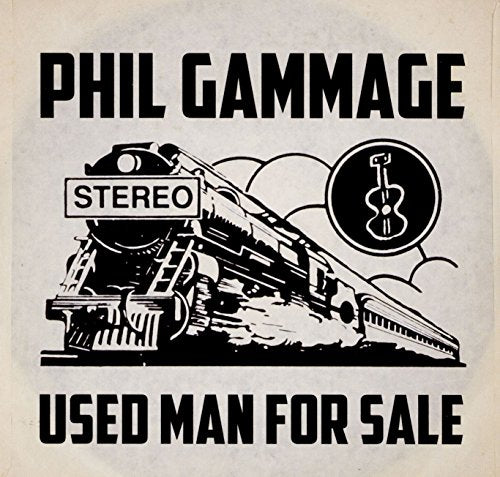 "Album cover with black and white train illustration and bold text on beige background."