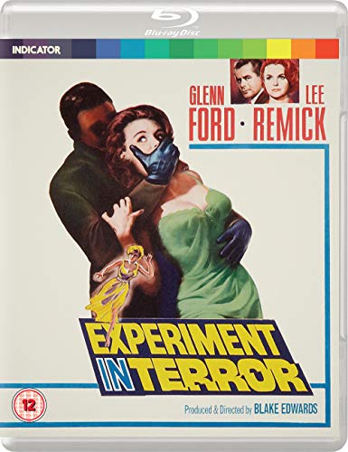 Experiment In Terror" Blu-ray cover featuring a distressed woman and shadowy figure.
