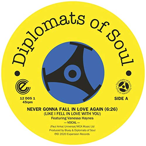 Yellow vinyl record label with "Diplomats of Soul" and blue logo on a white background.