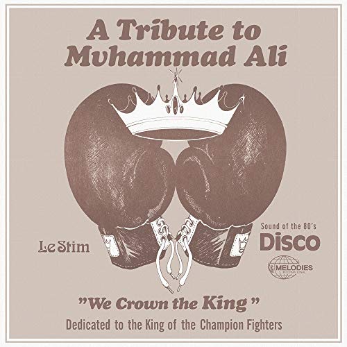 Boxing gloves forming a heart shape with a crown, tribute to Muhammad Ali.