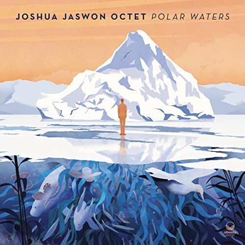 CD cover: mountain, ice, underwater life, and a lone figure.
