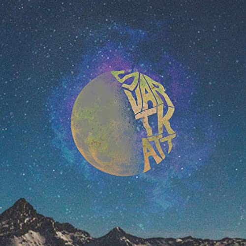 Album cover with a golden moon and dark, stylized text over mountains.