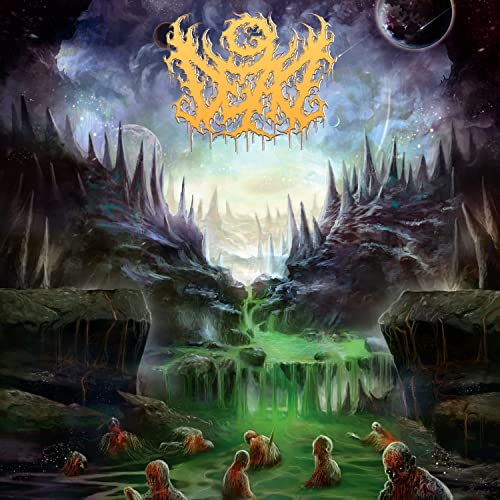 CD cover art: otherworldly landscape with figures and dripping logo.