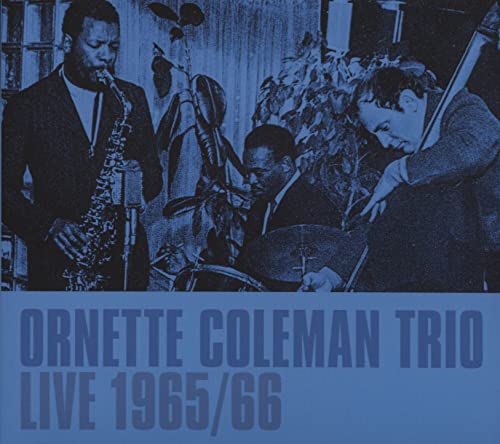 Ornette Coleman Trio live performance album cover, blue tone, musicians visible.